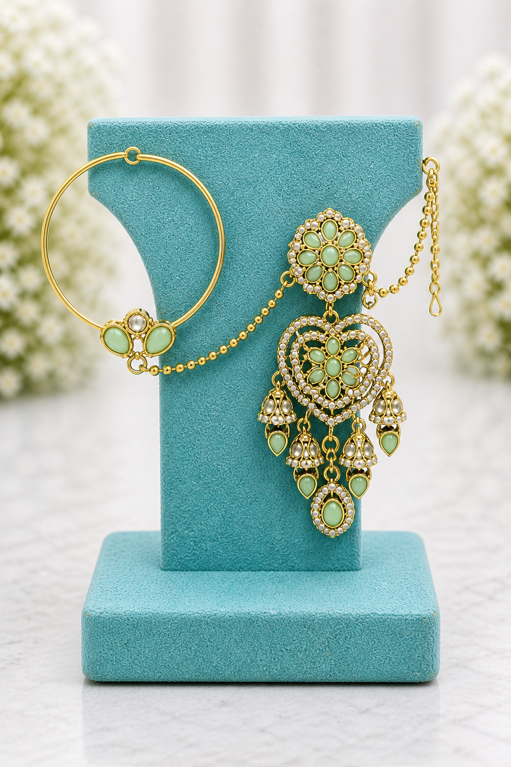 Mint Kundan Bridal Set with Tikka