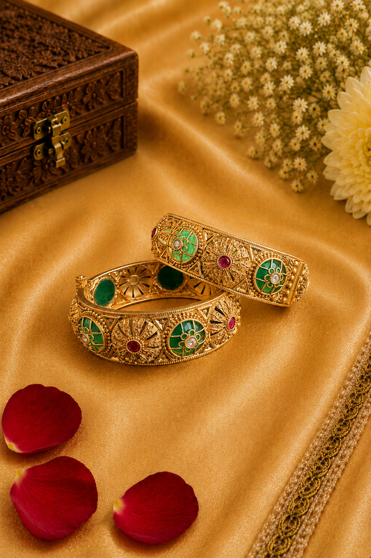 Royal Emerald Gold Designer Bangles