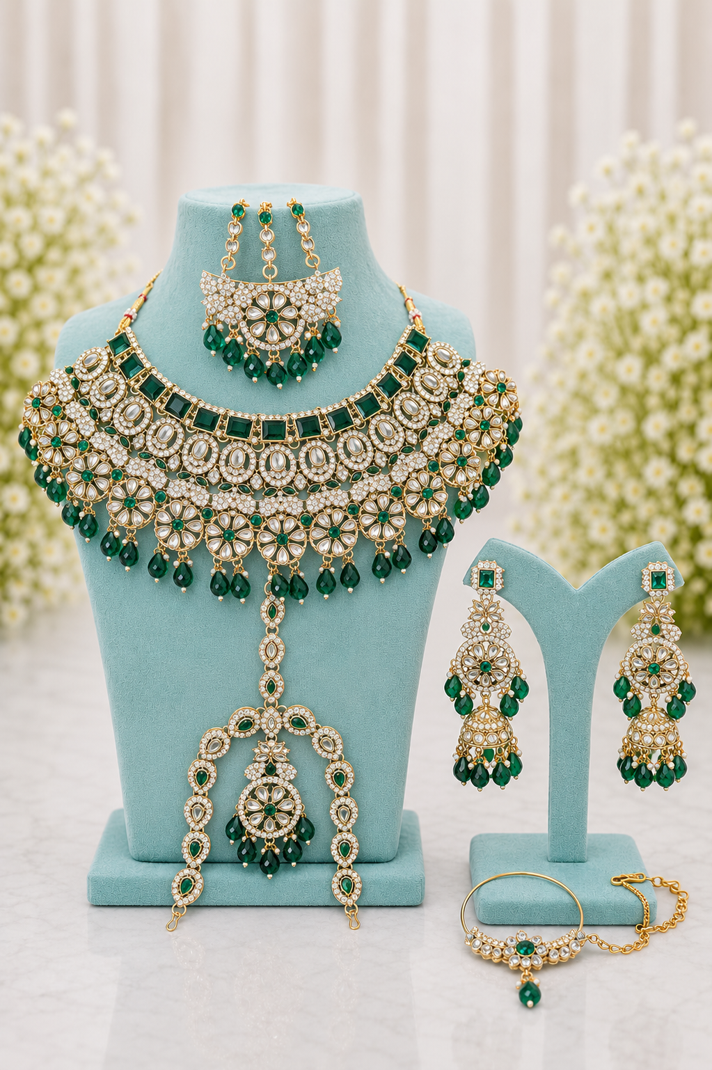 Emerald Kundan Bridal Jewellry Set