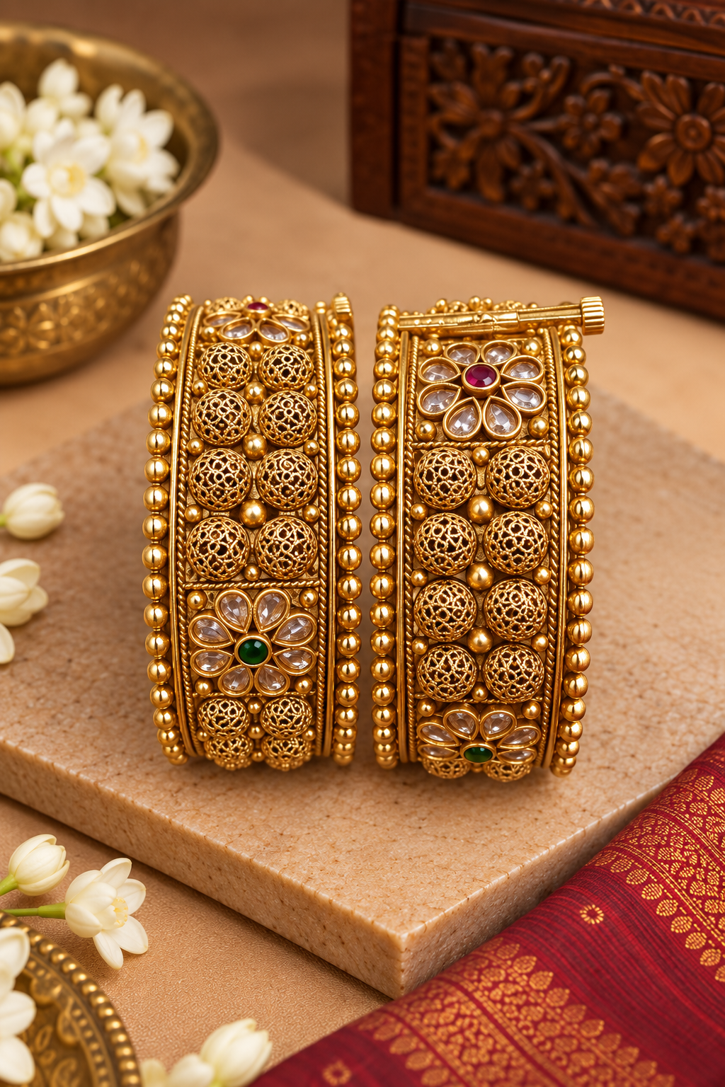 Rajwadi Floral Filigree Statement Bangles