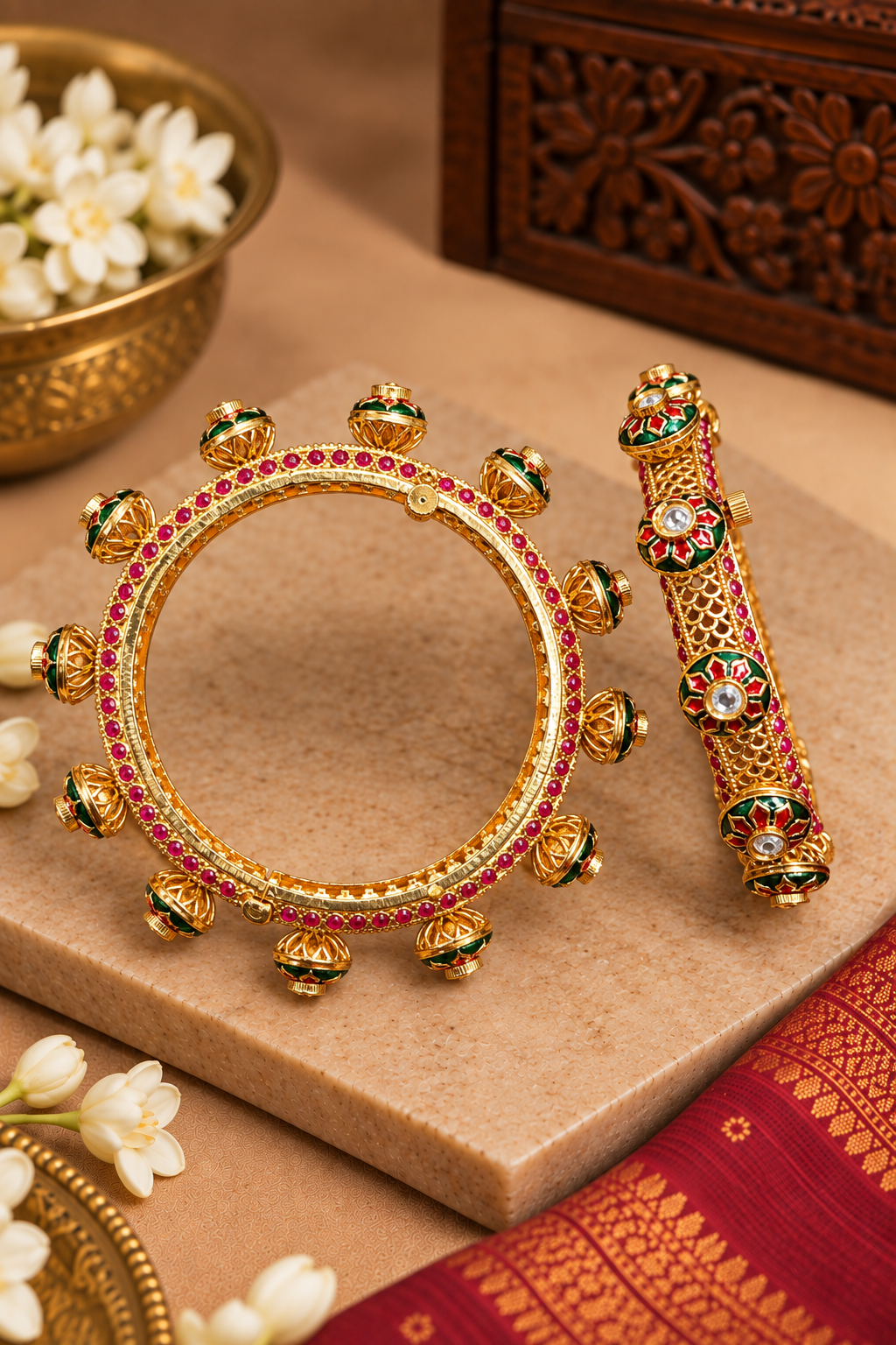 Rajwadi Meenakari Kundan Beaded Bangles