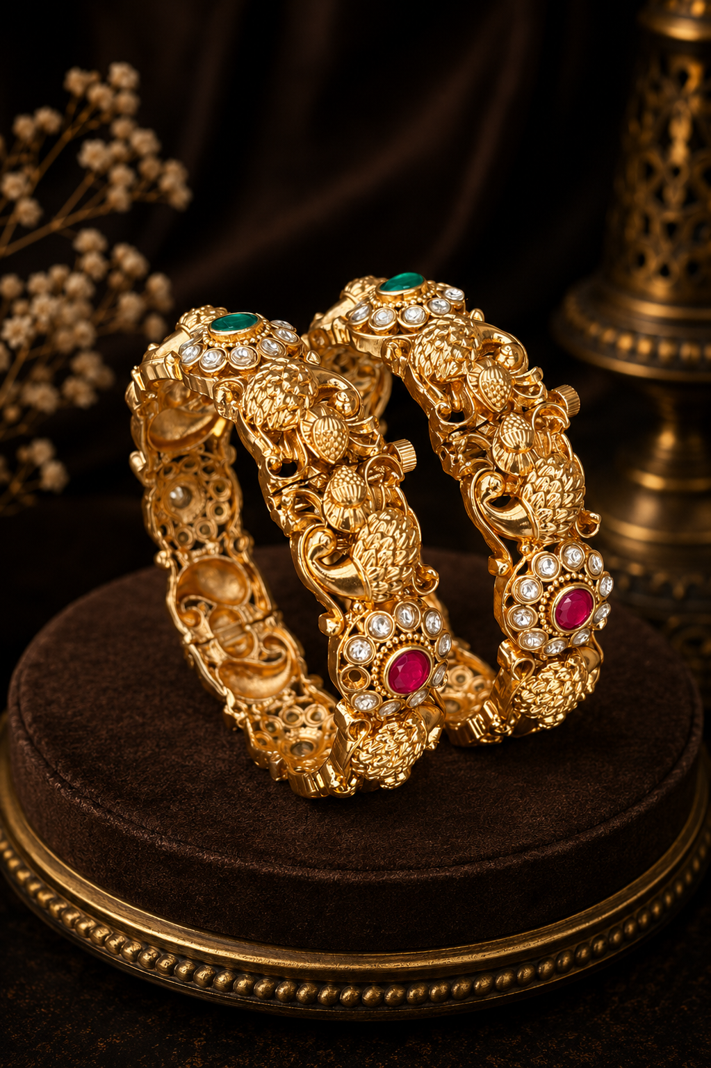Royal Ruby Emerald Gold Bangles Pair