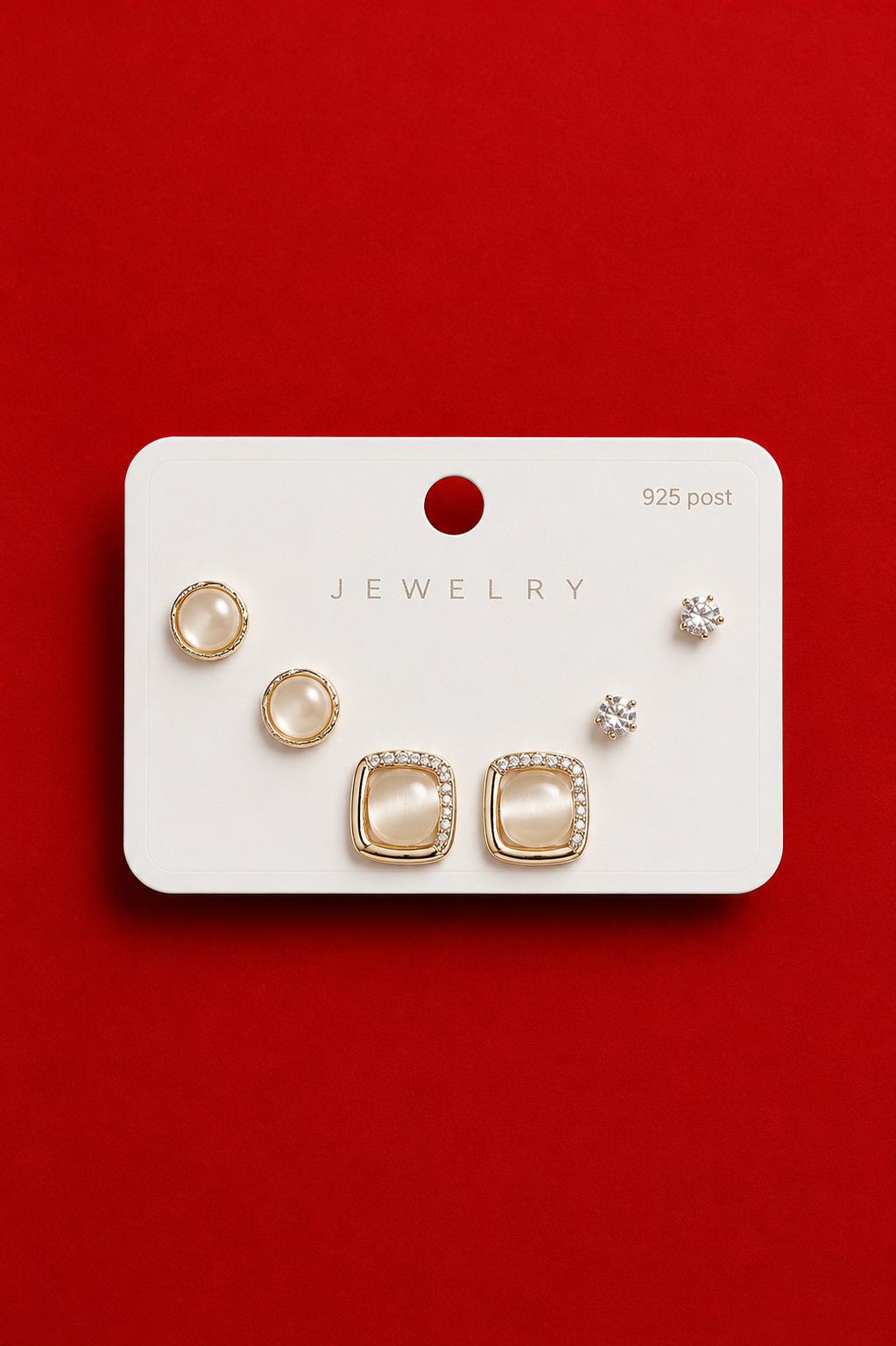 Gold Pearl & Crystal Stud Earring Set