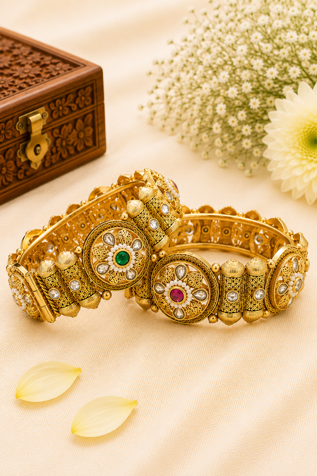 Antique Kundan Floral Designer Bangles