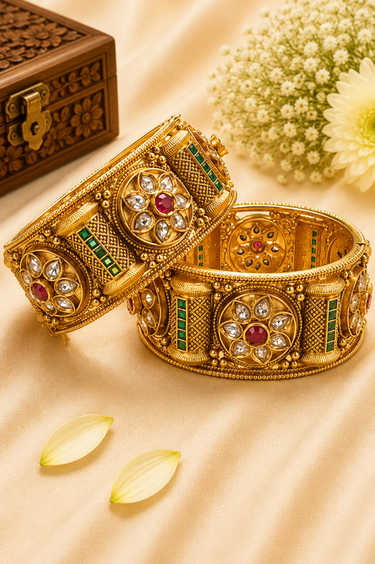 Antique Kundan Floral Kada Bangles