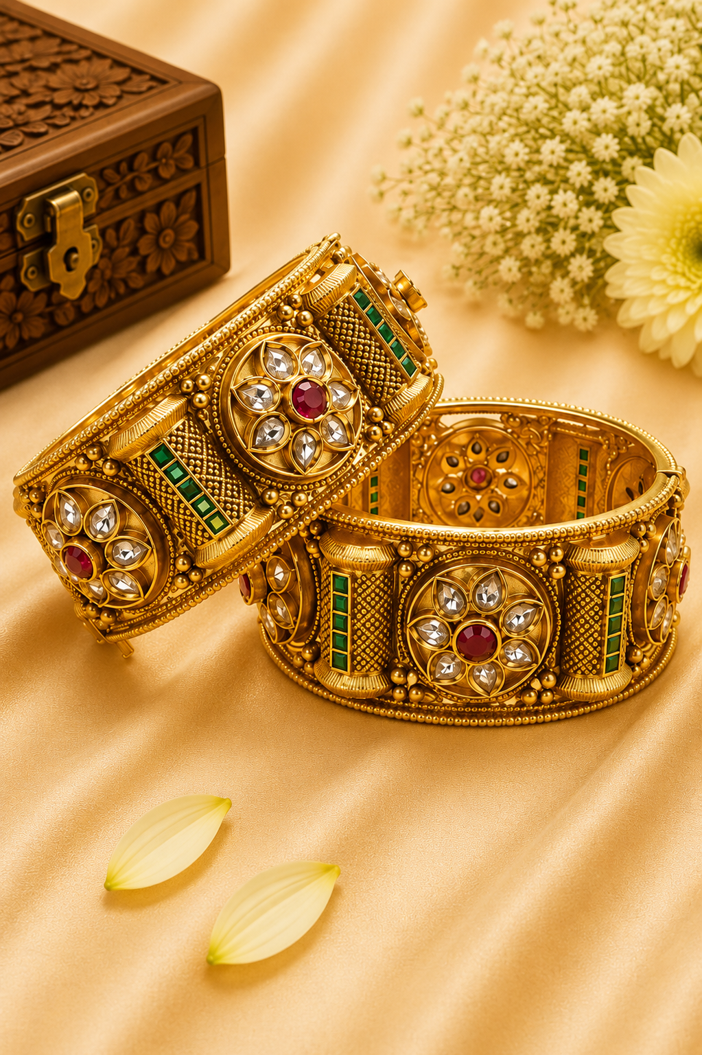 Antique Kundan Floral Kada Bangles
