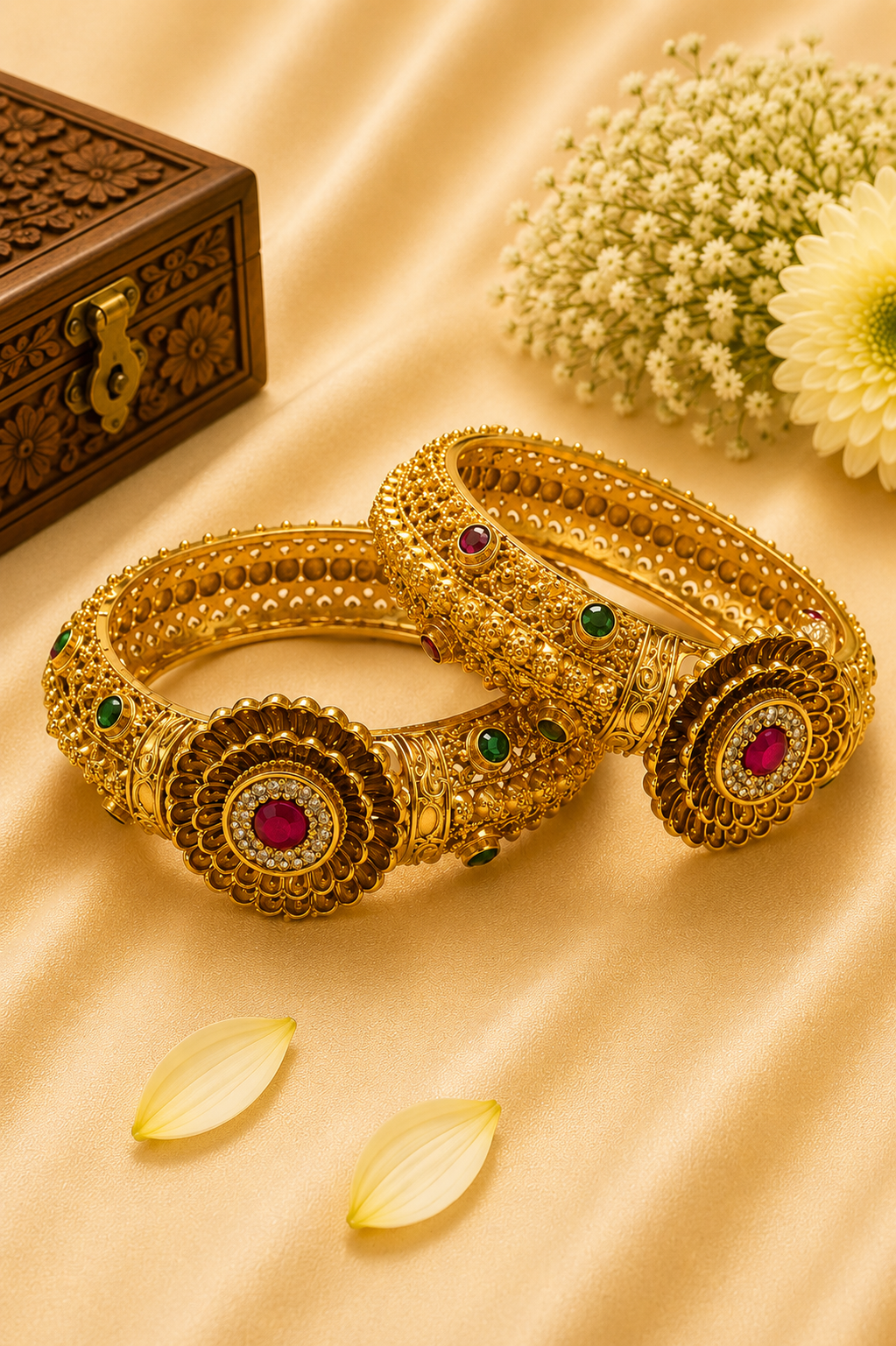 Antique Ruby Floral Kada Bangles