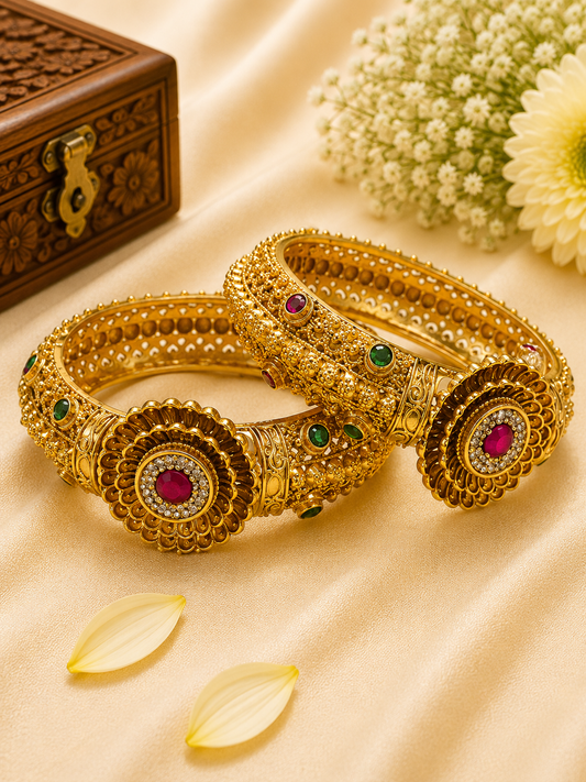 Antique Ruby Floral Kada Bangles