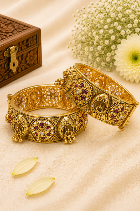 Antique Ruby Floral Kada Bangles