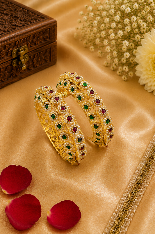 Ruby Emerald Pearl Designer Bangles