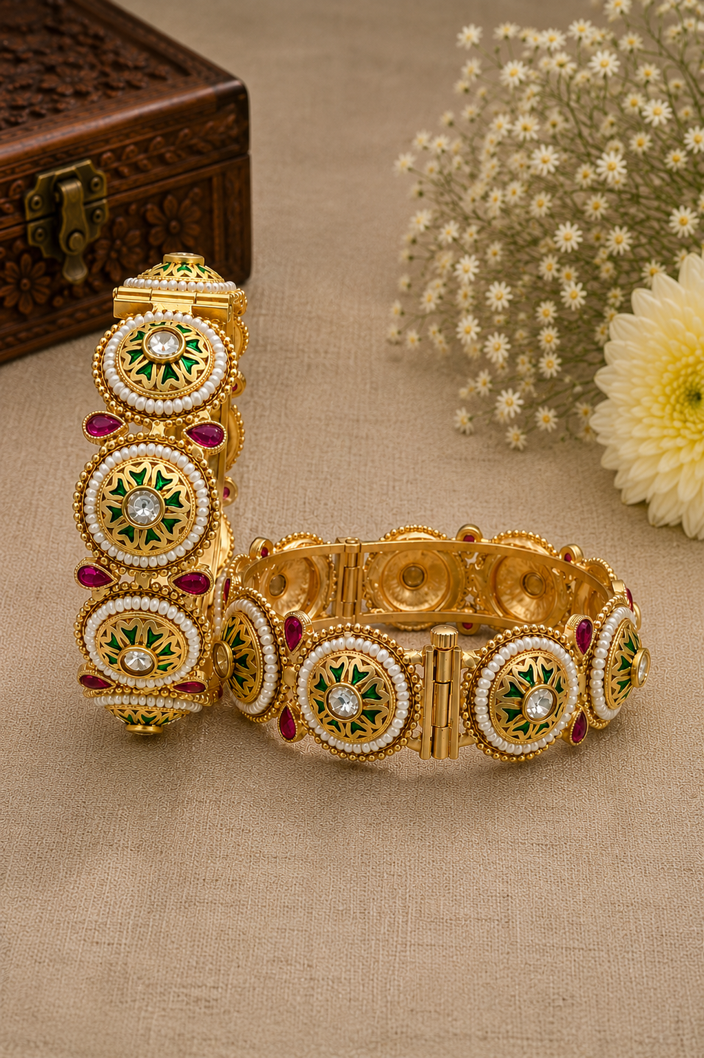 Kundan Pearl Floral Designer Bangles