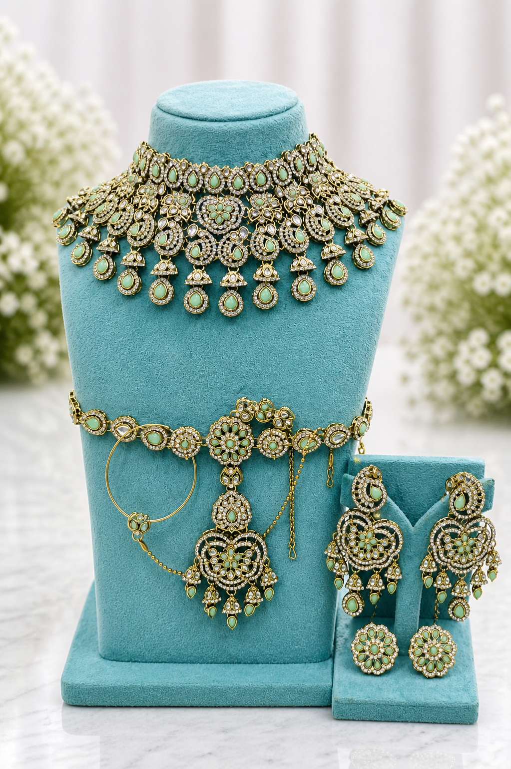 Mint Kundan Bridal Set with Tikka