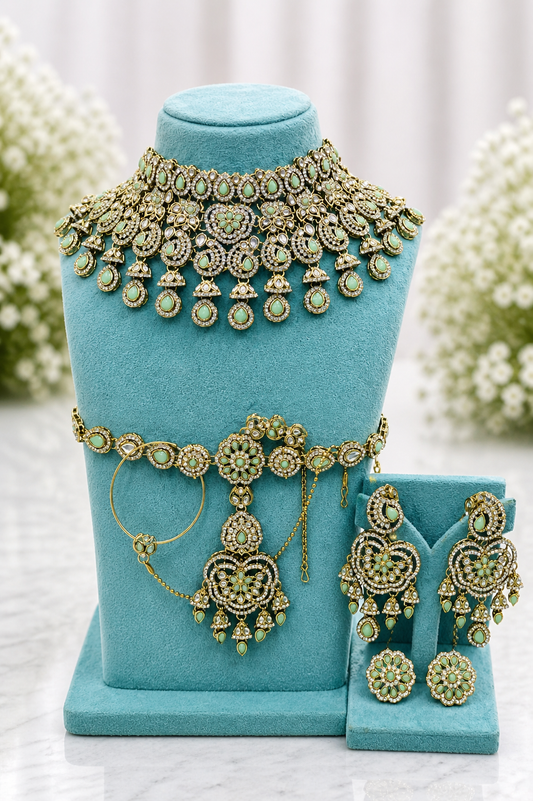 Mint Kundan Bridal Set with Tikka