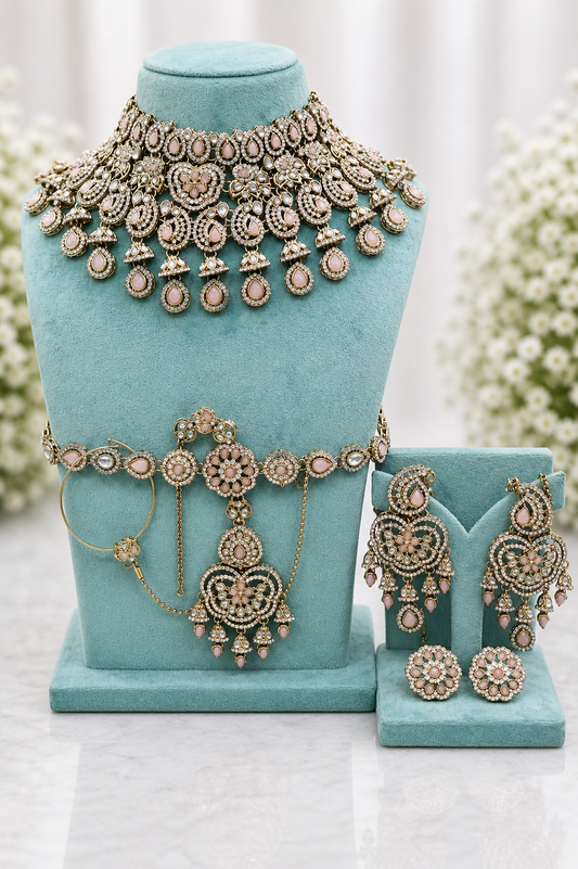 Blush Pink Kundan Bridal Set Tikka