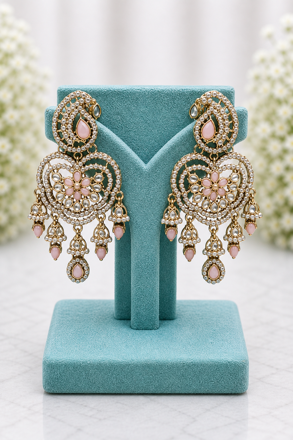 Blush Pink Kundan Bridal Set Tikka