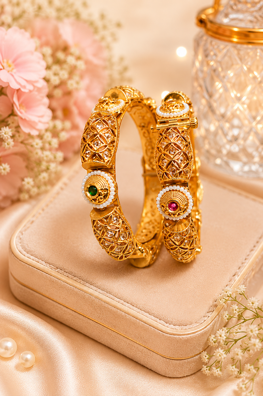 Designer Gold Kada Bangles Pair Set