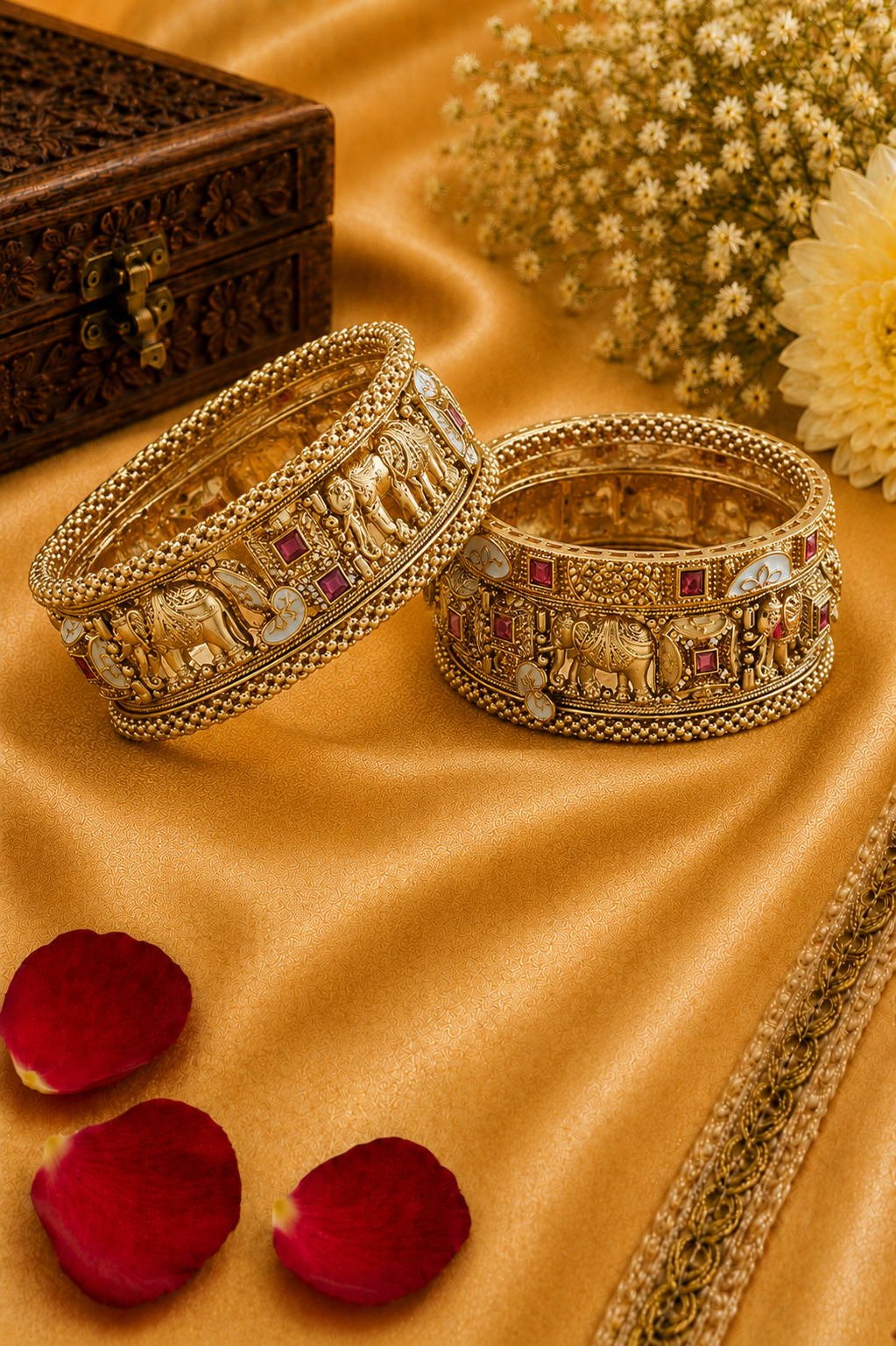 Royal Elephant Motif Gold Bangles Set