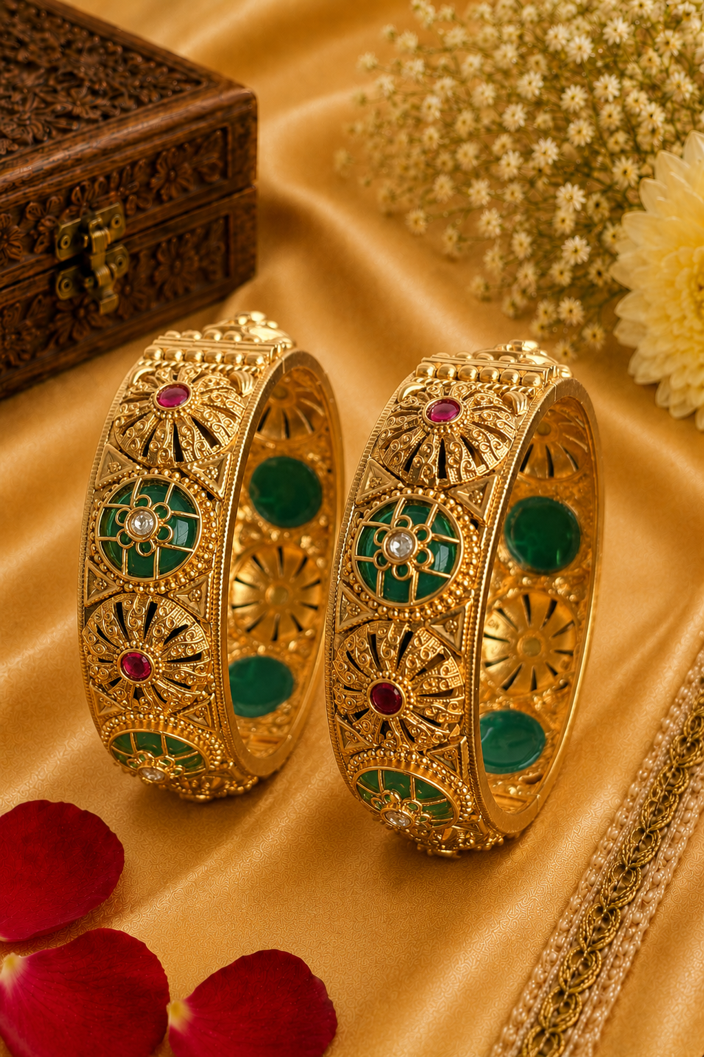 Royal Emerald Gold Designer Bangles