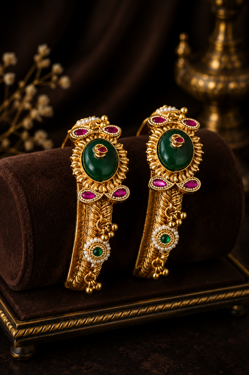 Emerald Stone Gold Designer Bangles