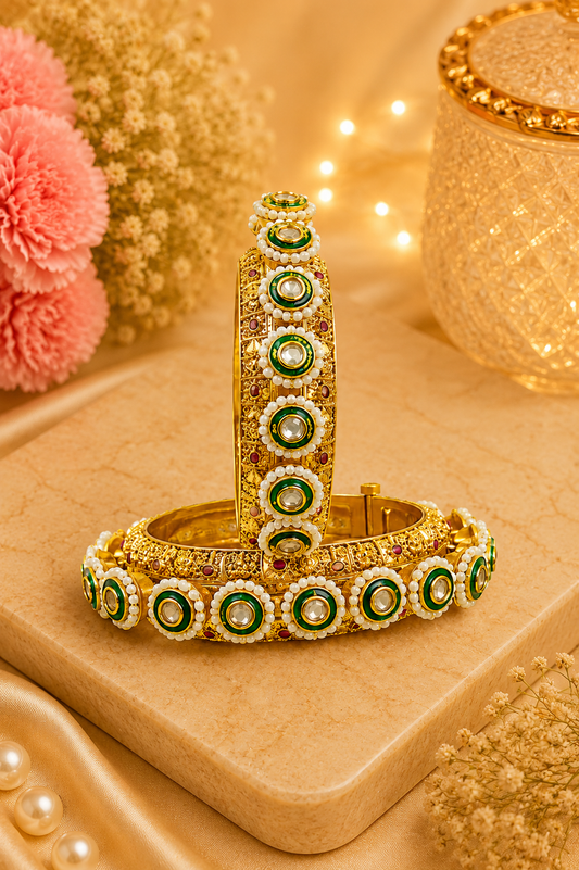 Emerald Pearl Kundan Heritage Bangles