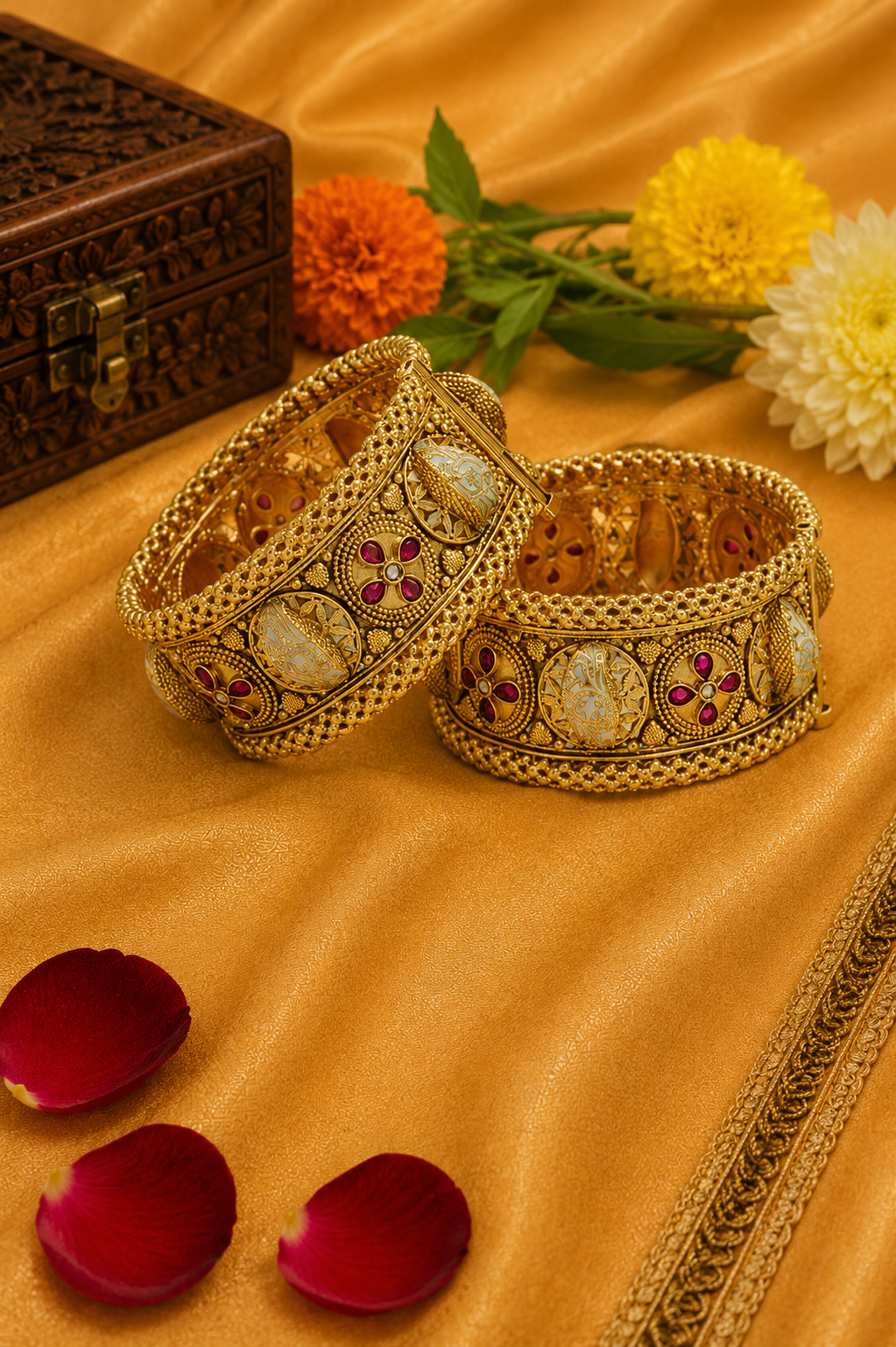 Antique Floral Gold Designer Bangles
