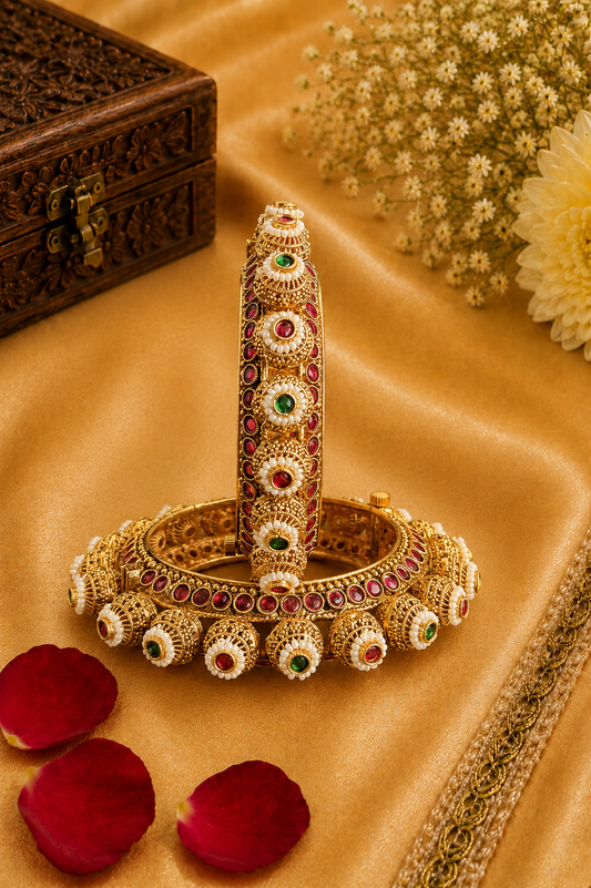 Traditional Gold Pearl Kundan Bangles