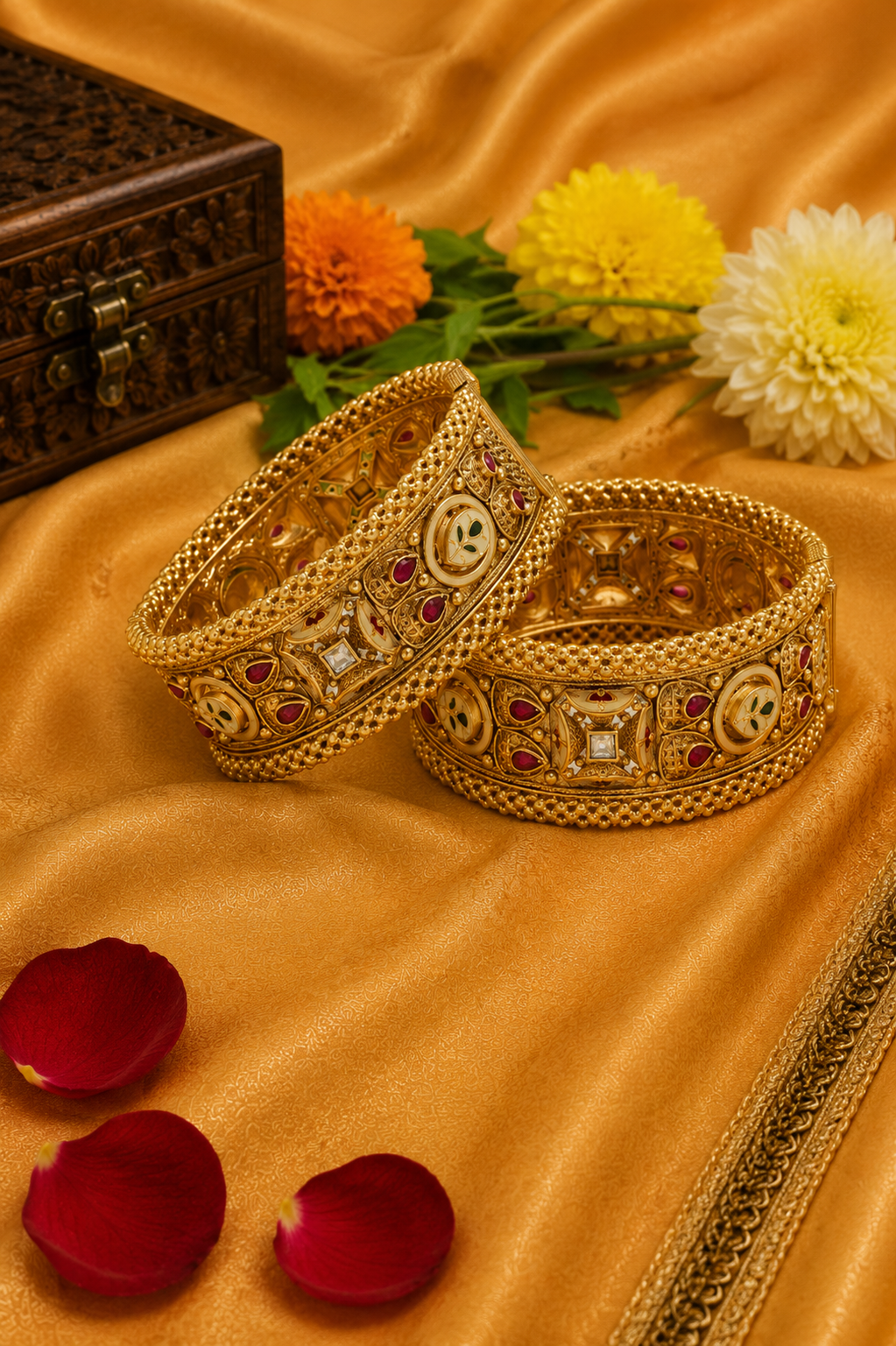 Heritage Gold Ruby Designer Bangles