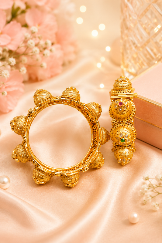 Traditional Gold Temple Bangles Pair Set