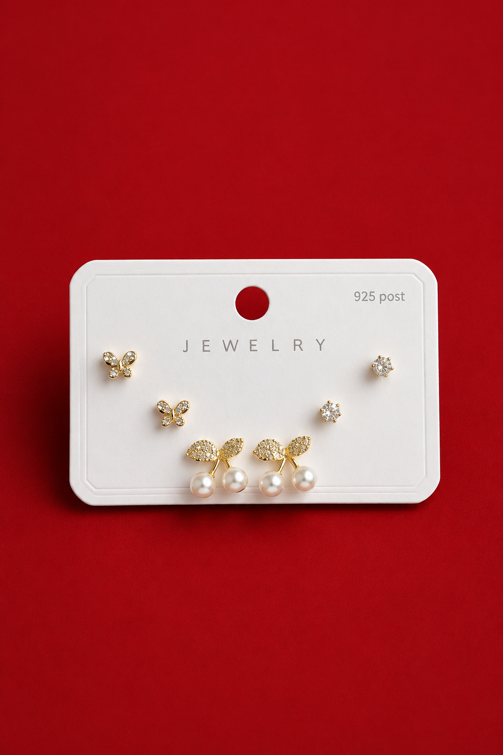 Gold Pearl & Butterfly Stud Earring Set