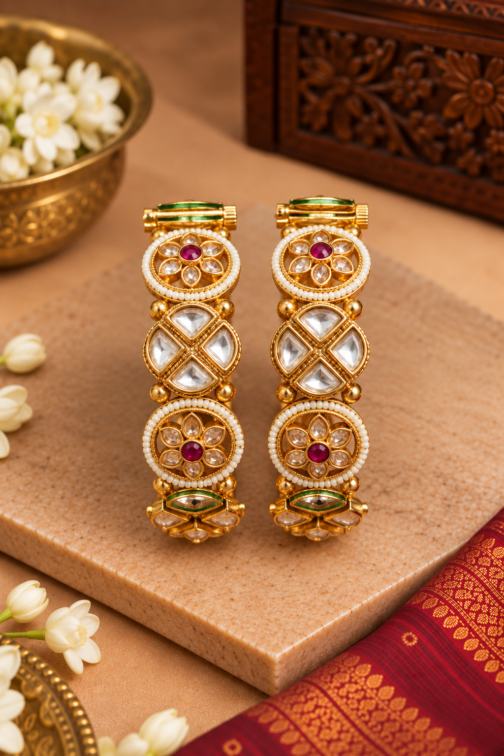 Rajwadi Floral Kundan Style Meenakari Bangles