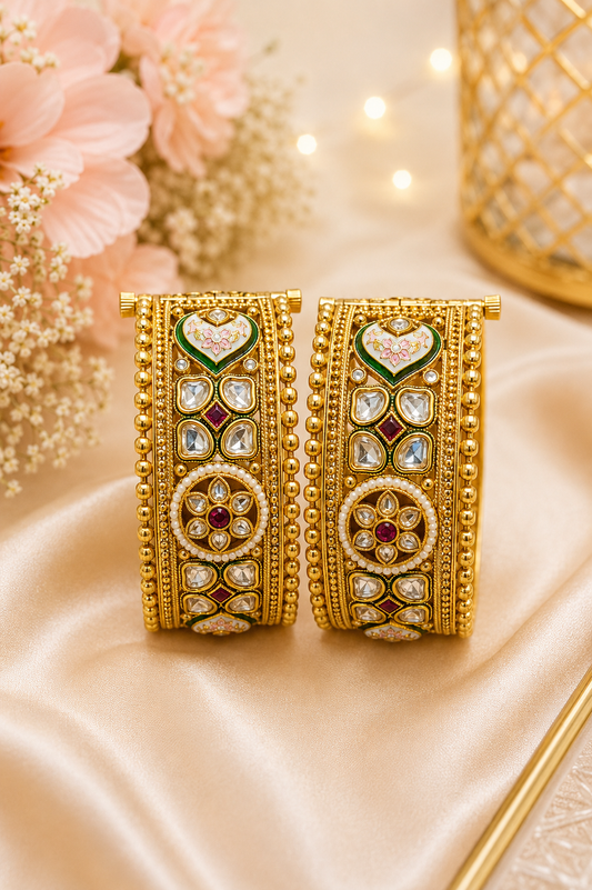 Rajwadi Kundan Meenakari Heritage Bangles