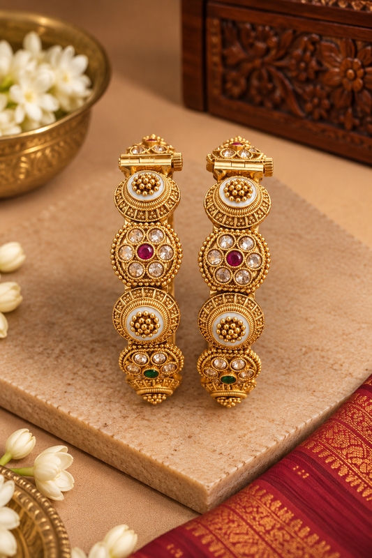 Rajwadi Kundan Meenakari Statement Bangles