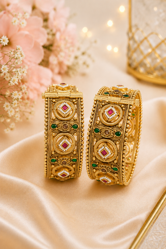 Rajwadi Ruby & Emerald Heritage Bridal Bangles