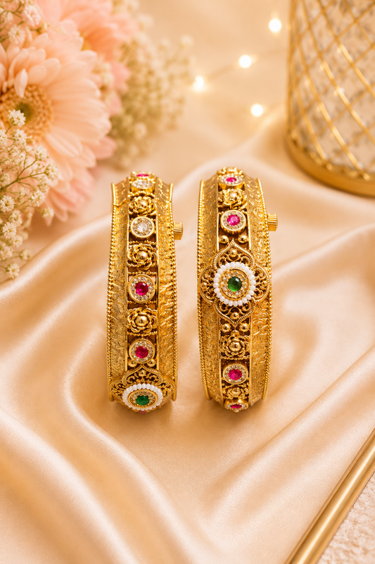 Rajwadi Ruby & Emerald Floral Bridal Bangles