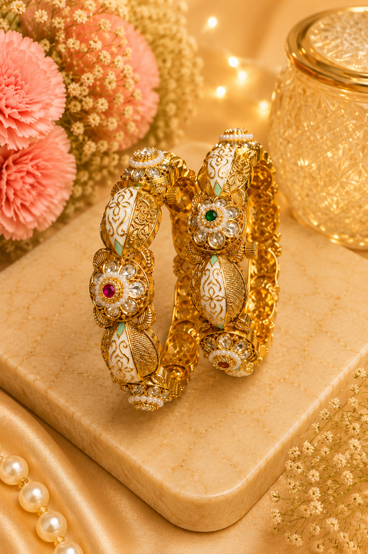 Royal Enamel Floral Kundan Bangles