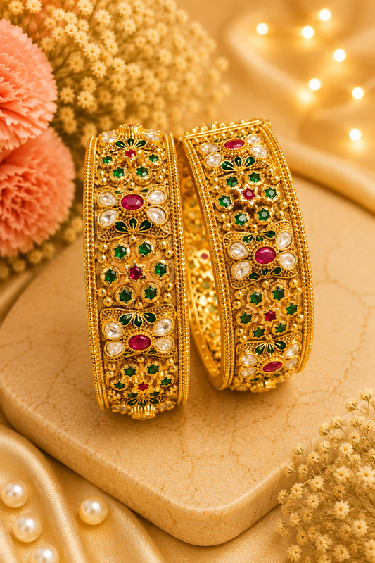 Royal Floral Meenakari Kundan Bridal Bangles