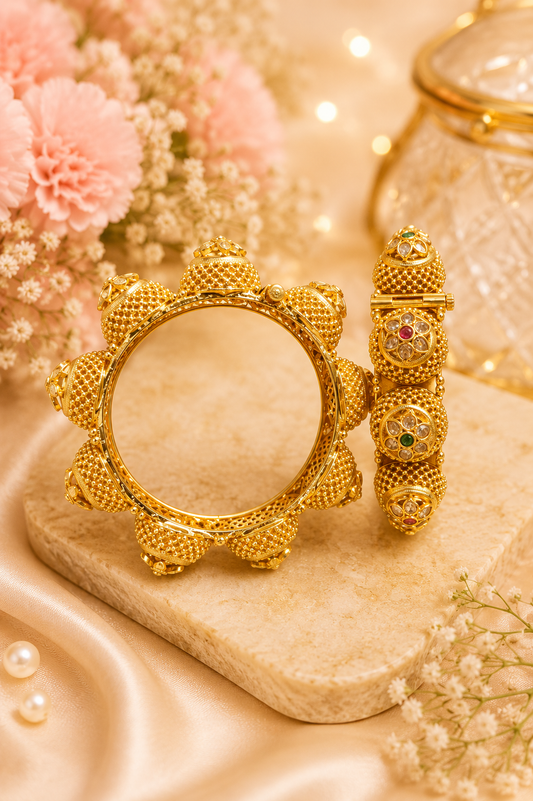 Royal Gold Temple Kada Bangles Pair Set