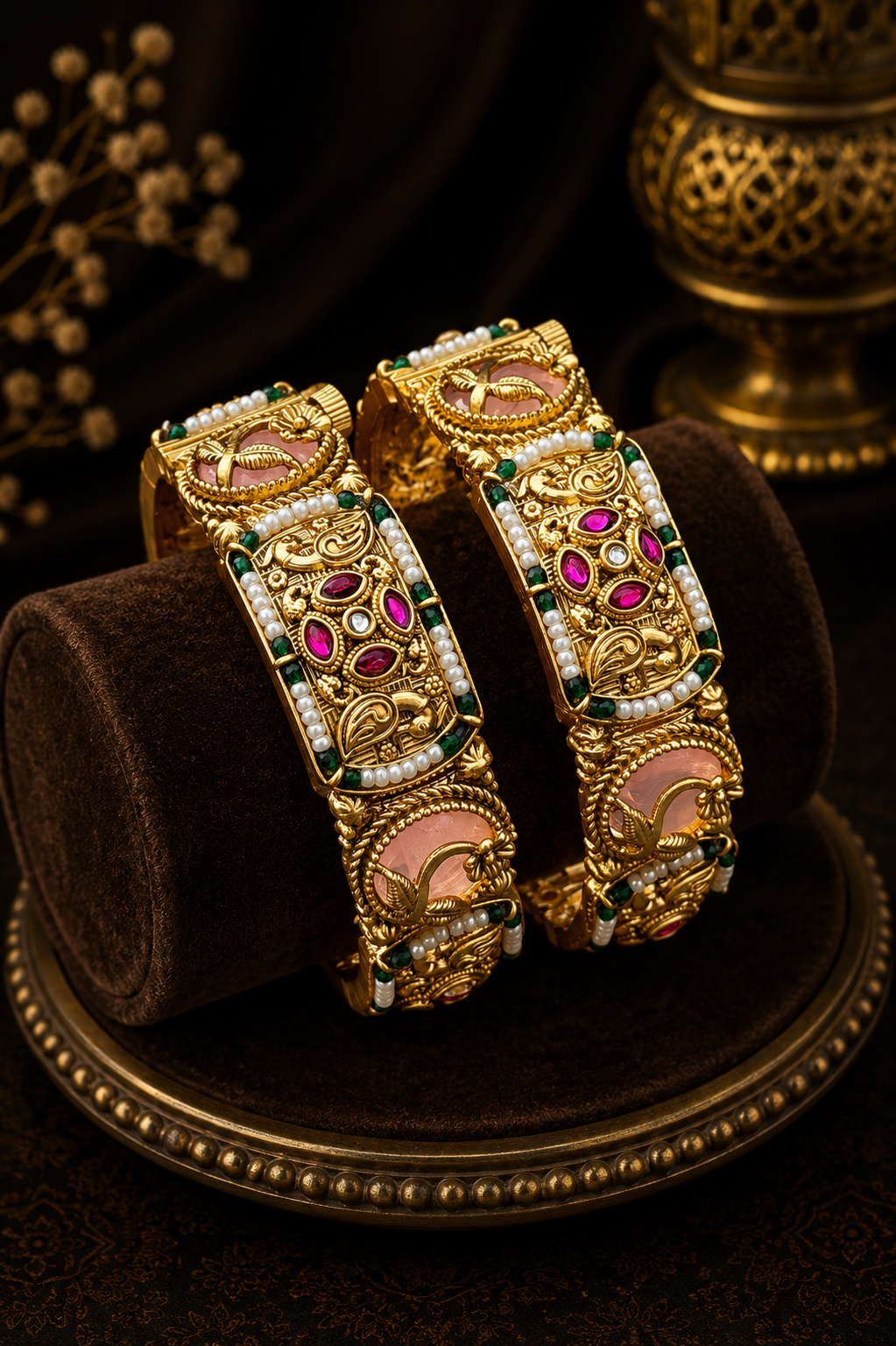 Royal Kundan Pearl Gold Bangles Pair
