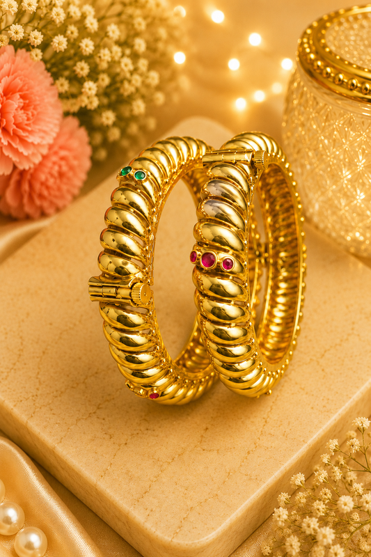 Royal Twisted Ruby & Emerald Bridal Bangles