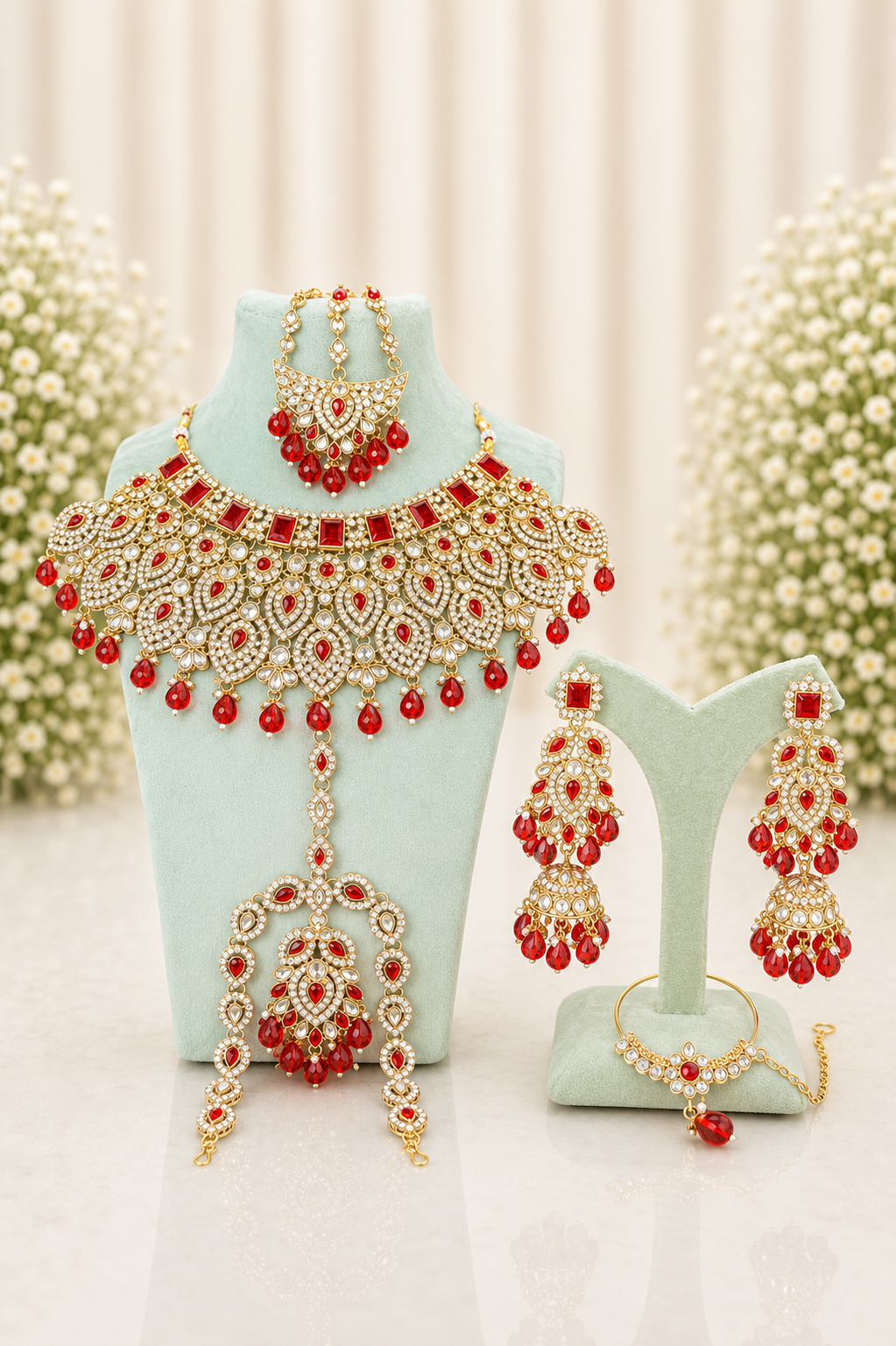 Ruby Bridal Kundan Choker Set with Sahare