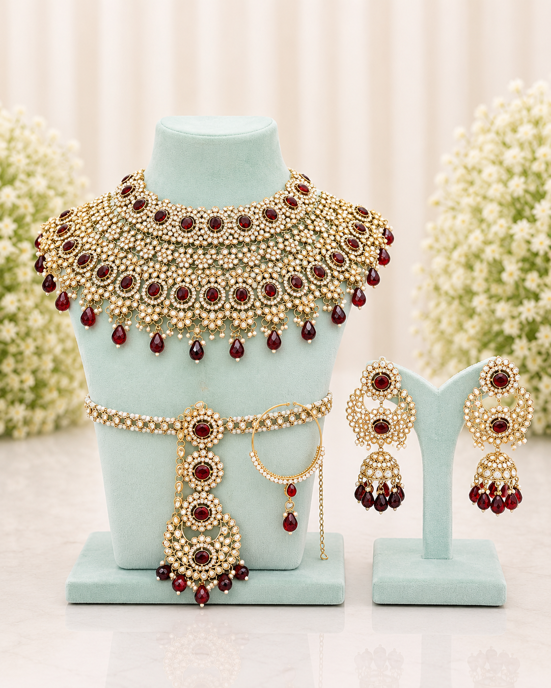 Ruby Bridal Kundan Necklace Set