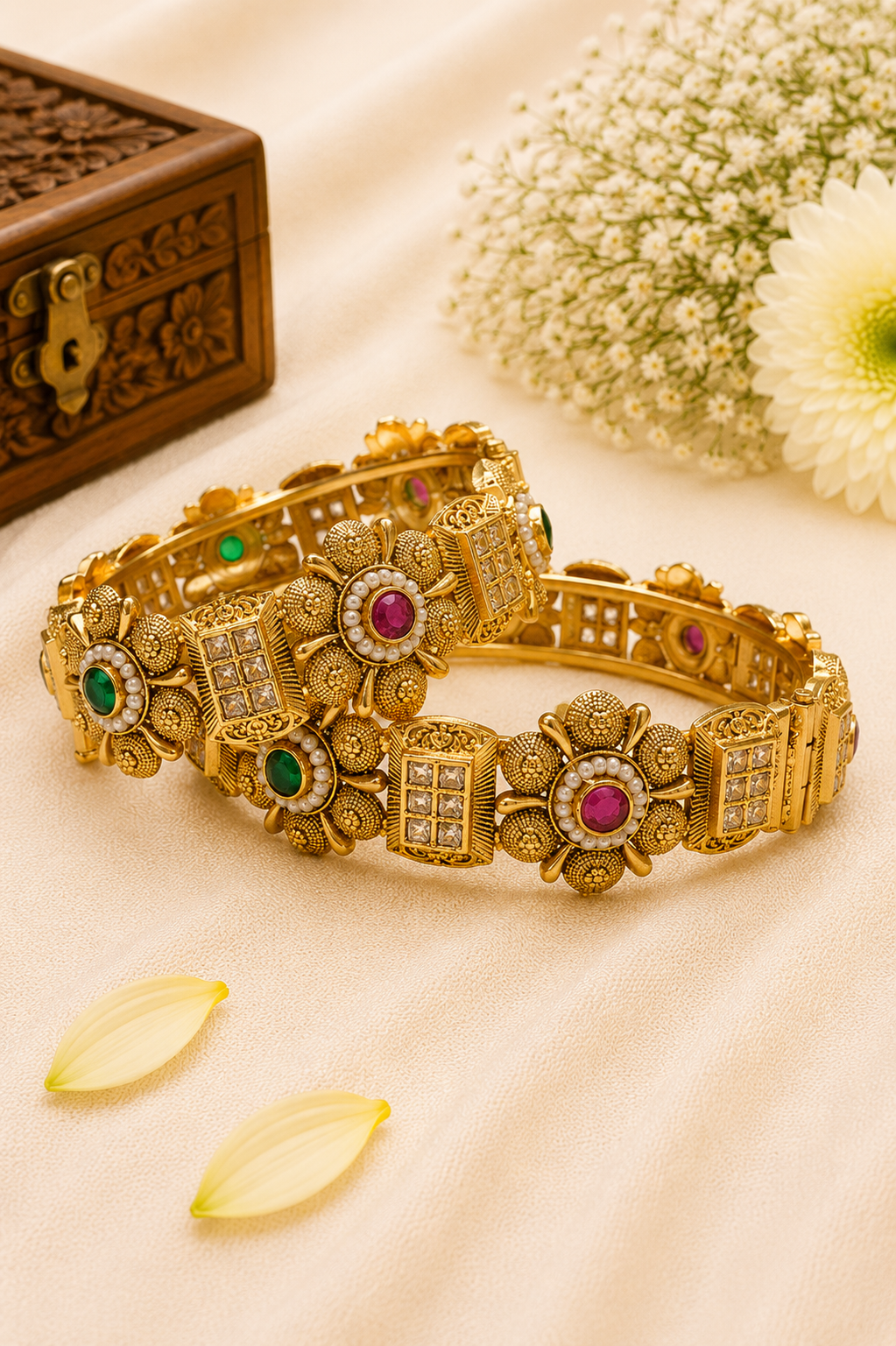 Ruby Emerald Floral Designer Bangles