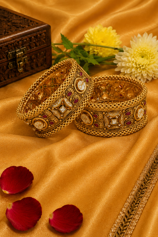 Vintage Ruby Gold Designer Bangles Set