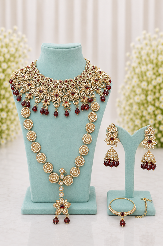 Ruby Kundan Bridal Necklace Set Gold