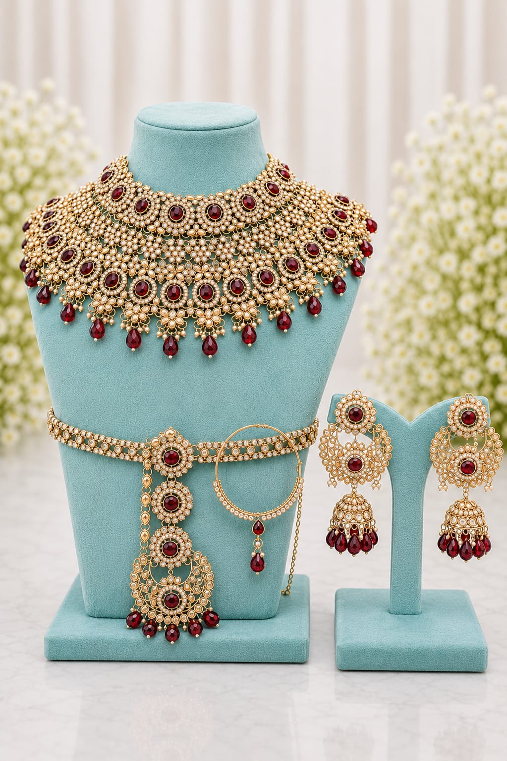 Ruby Pearl Bridal Choker Jewellery Set