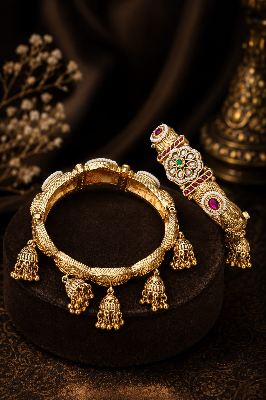 Traditional Gold Jhumki Charm Bangles