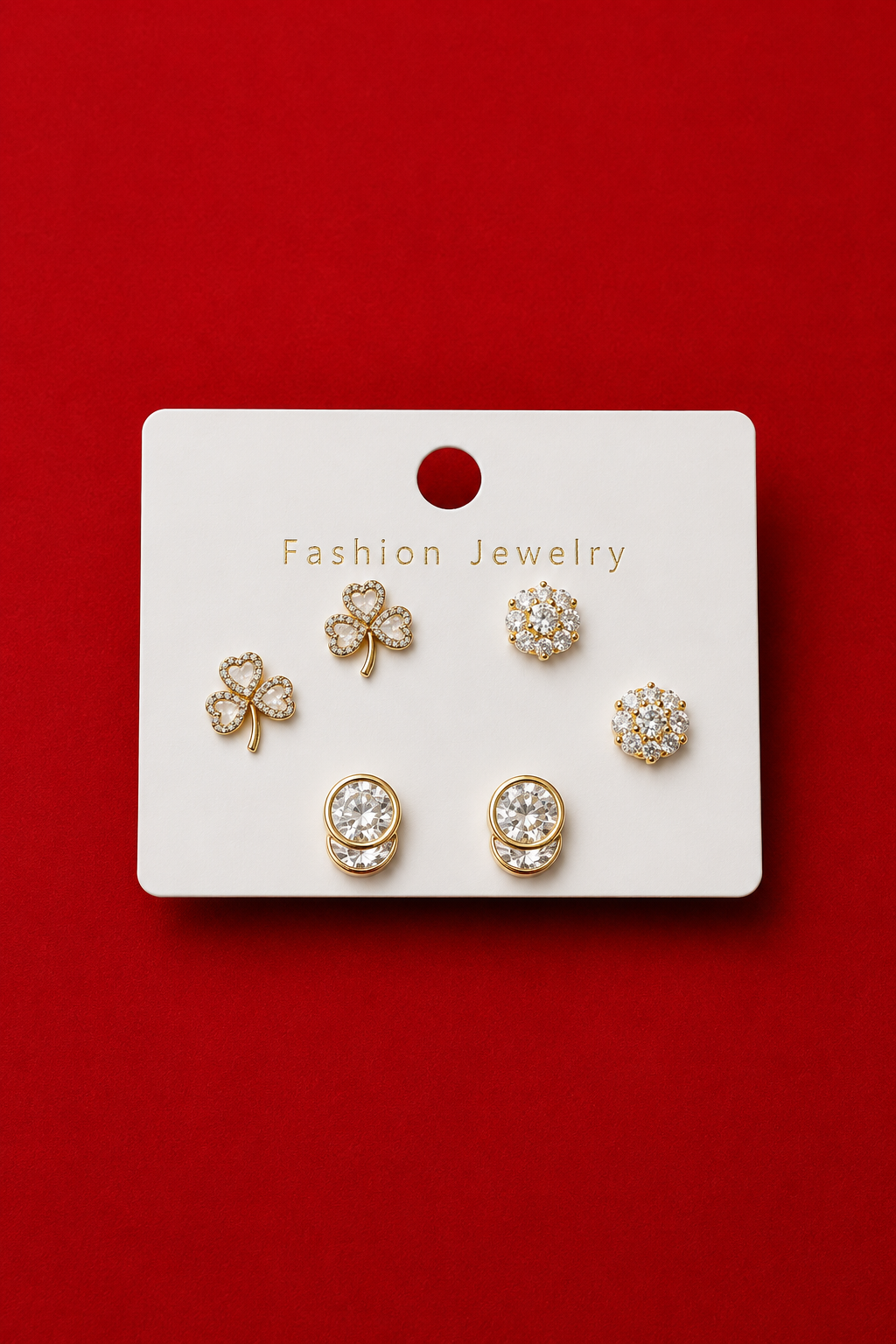 Gold Clover Crystal Stud Earring Set