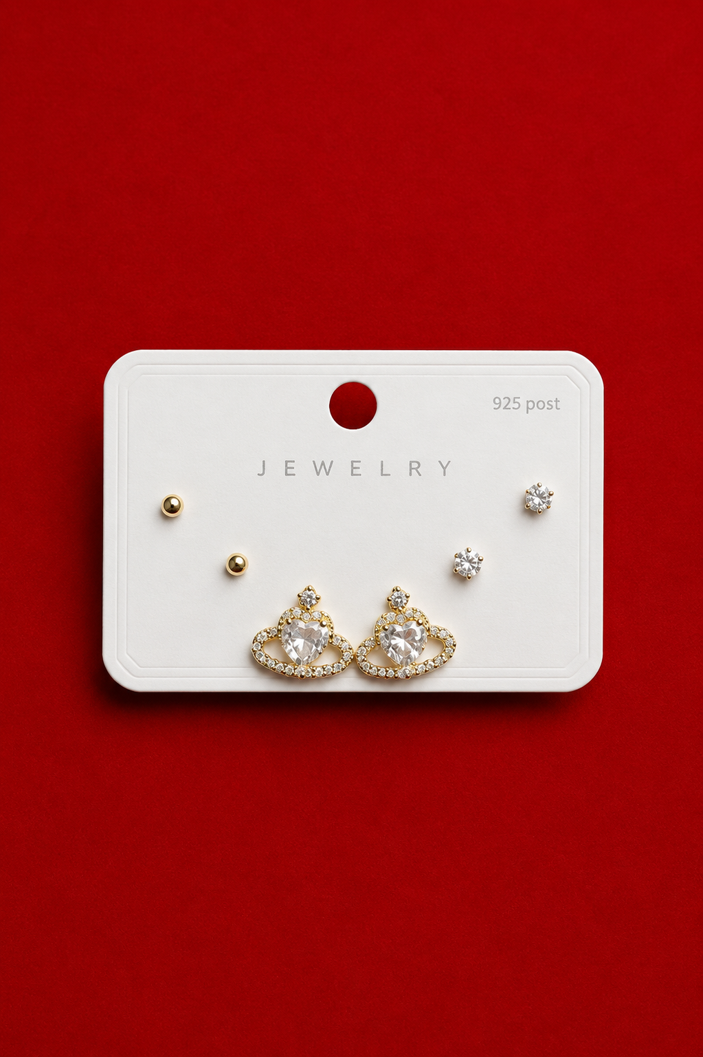 Gold Crown Crystal Stud Earring Set