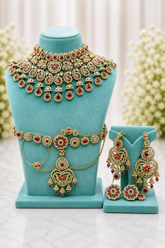 Ruby Kundan Bridal Set with Tikka